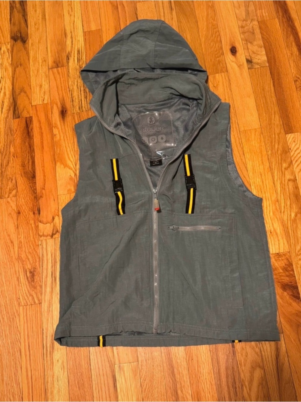 Men's Hooded Utility Vest in Slate with Yellow Trim